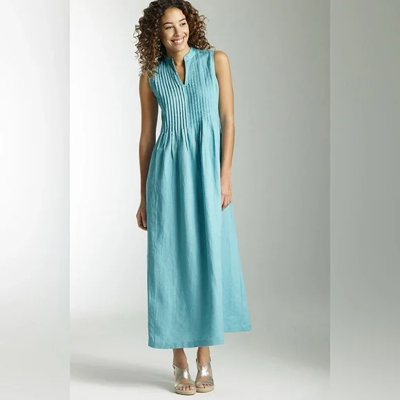 j jill linen maxi dress Women's Easy Linen Maxi Dress (Blue Sparrow/White) (Size: M)
